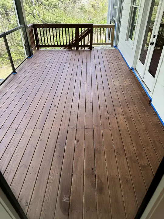 The same deck after cleaning and staining